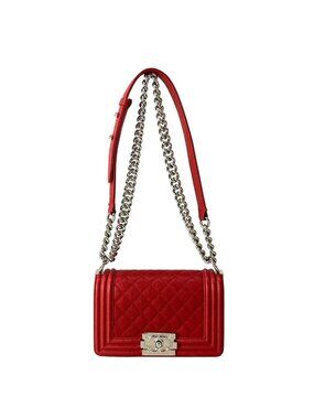 Chanel Shoulder Bag Red Flap Silver Chain